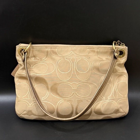 COACH 18980 Poppy Metallic Signature Canvas Push Lock Front Pocket Shoulder Bag - Picture 2 of 16